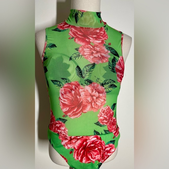 AFRM | Floral Mesh Bodysuit | Mock Neck | Women’s L - Picture 2 of 4